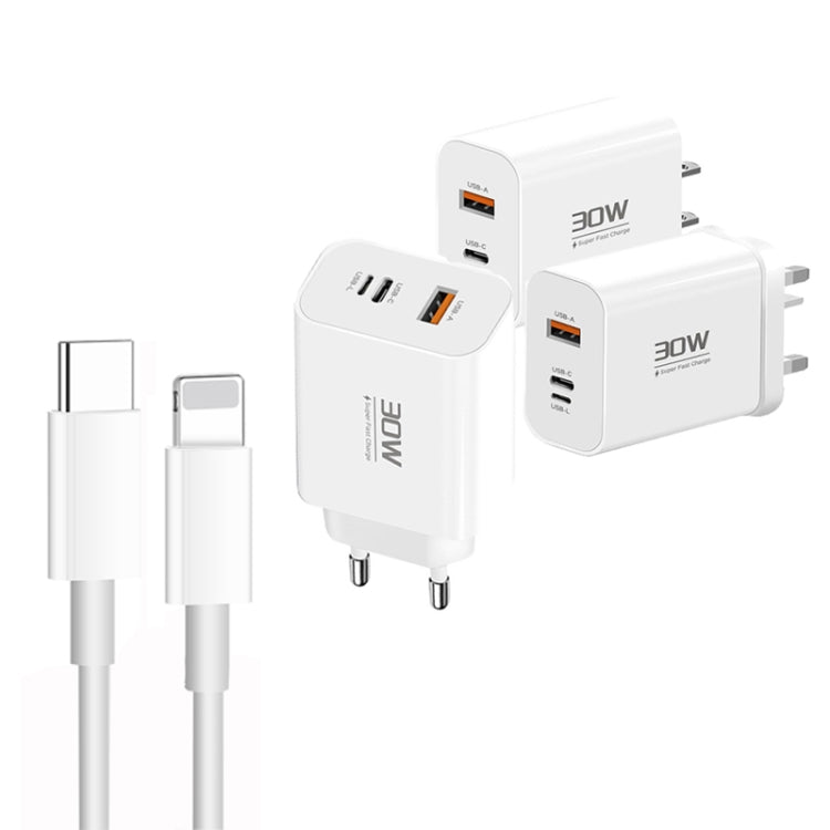PD30W USB-C / Type-C + 8 Pin + USB Charger with Type-C to 8 Pin Date Cable(EU Plug) - free shipping - PMC Jewellery - Order now!