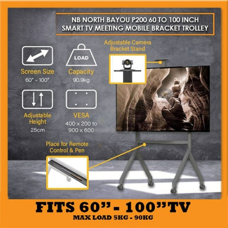 NB P200 60-100inch Video Conferencing Television Floor Stand SPCC Steel TV Mobile Cart - TV Brackets & Mounts by PMC Jewellery | Online Shopping South Africa | PMC Jewellery | Buy Now Pay Later Mobicred