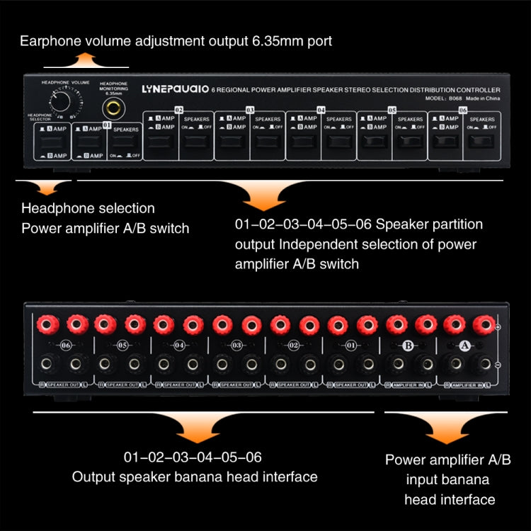 B06 82 In 6 Out Power Amplifier Speaker Selector 6 Region Stereo Speaker Switcher -  by PMC TechLife | Online Shopping South Africa | PMC TechLife | Buy Now Pay Later Mobicred