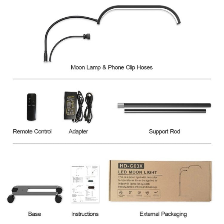 HD-G63X Floor Standing Remote Dimming LED Moon Lamp Manicure Eyelash Beauty Lamp(US Plug) - Selfie Light by PMC TechLife | Online Shopping South Africa | PMC TechLife | Buy Now Pay Later Mobicred