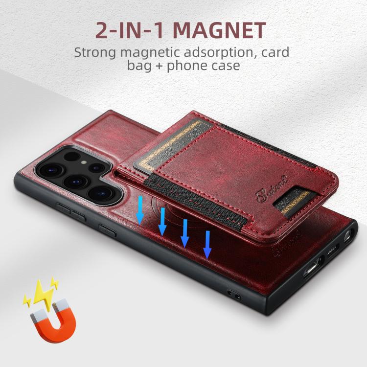 For Samsung Galaxy S25+ 5G Suteni H17 Oil Eax Leather MagSafe Detachable Wallet Phone Case(Red) - Galaxy S25+ 5G Cases by Suteni | Online Shopping South Africa | PMC Jewellery | Buy Now Pay Later Mobicred