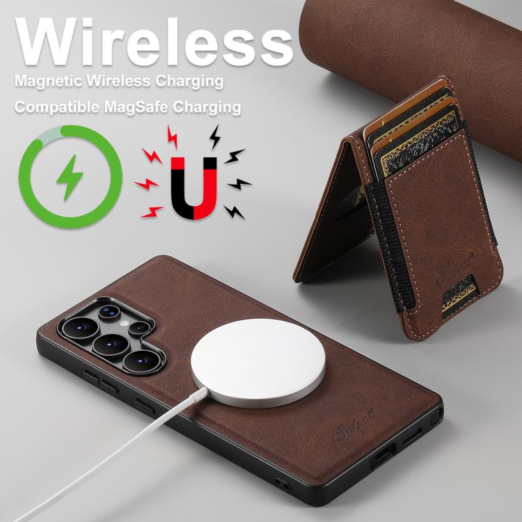 For Samsung Galaxy S25 Ultra 5G Suteni H17 Litchi Texture Leather MagSafe Detachable Wallet Phone Case(Brown) - Galaxy S25 Ultra 5G Cases by Suteni | Online Shopping South Africa | PMC Jewellery | Buy Now Pay Later Mobicred