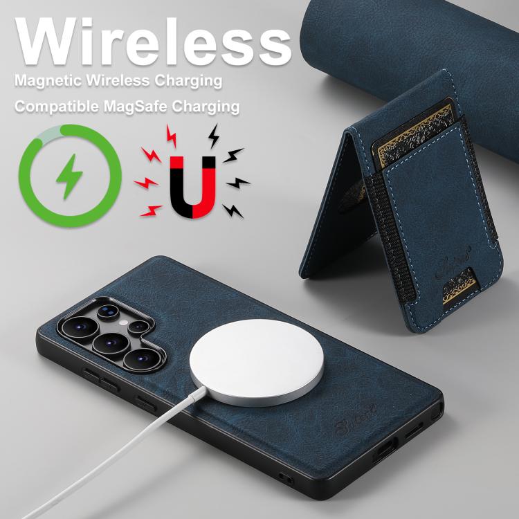 For Samsung Galaxy S25 5G Suteni H17 Litchi Texture Leather MagSafe Detachable Wallet Phone Case(Blue) - Galaxy S25 5G Cases by Suteni | Online Shopping South Africa | PMC Jewellery | Buy Now Pay Later Mobicred