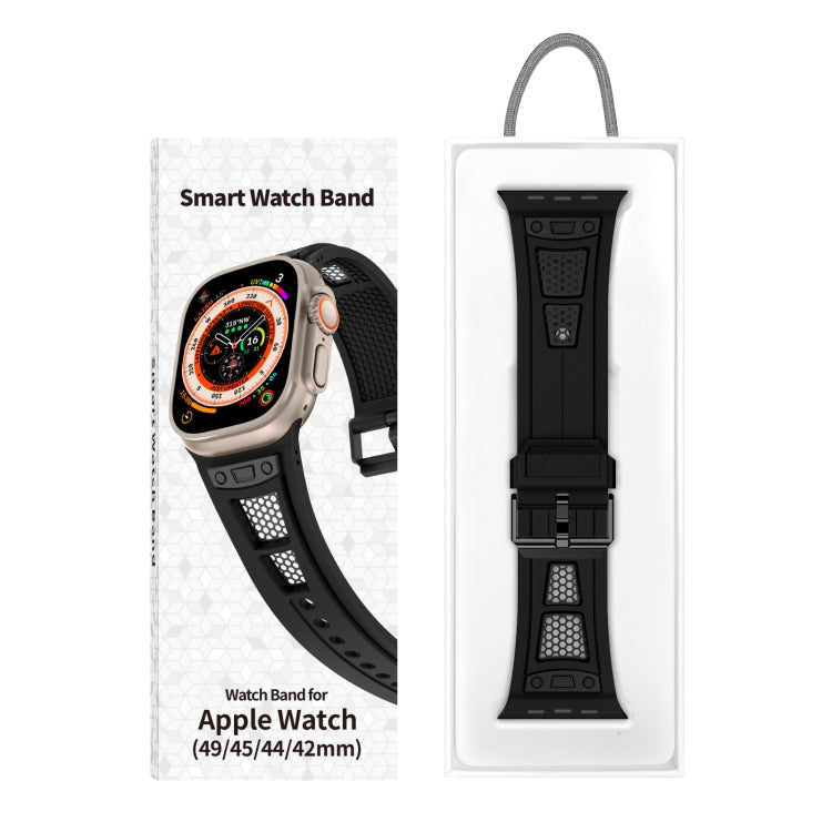 For  Apple Watch Series 9 45mm Breathable Stainless Steel Mesh TPU Watch Band(Black Black) - Watch Bands by PMC Jewellery | Online Shopping South Africa | PMC Jewellery