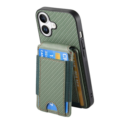 For iPhone 16 Plus Carbon Fiber Vertical Flip Wallet Stand Phone Case(Green) - iPhone 16 Plus Cases by PMC Jewellery | Online Shopping South Africa | PMC Jewellery | Buy Now Pay Later Mobicred