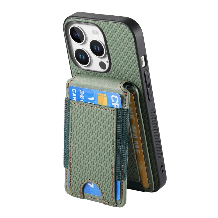 For iPhone 16 Pro Max Carbon Fiber Vertical Flip Wallet Stand Phone Case(Green) - More iPhone Cases by PMC Jewellery | Online Shopping South Africa | PMC Jewellery | Buy Now Pay Later Mobicred