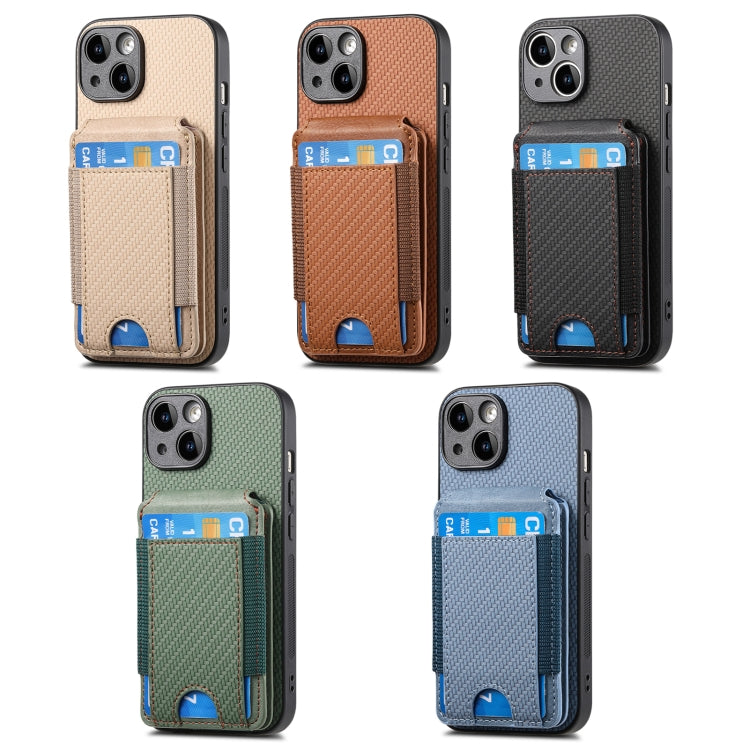 For iPhone 16 Pro Carbon Fiber Vertical Flip Wallet Stand Phone Case(Khaki) - iPhone 16 Pro Cases by PMC Jewellery | Online Shopping South Africa | PMC Jewellery | Buy Now Pay Later Mobicred