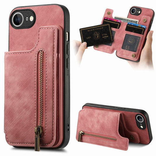 For iPhone 16e Retro Leather Zipper Wallet Back Phone Case(Pink) - iPhone 16e Cases by PMC Jewellery | Online Shopping South Africa | PMC Jewellery | Buy Now Pay Later Mobicred