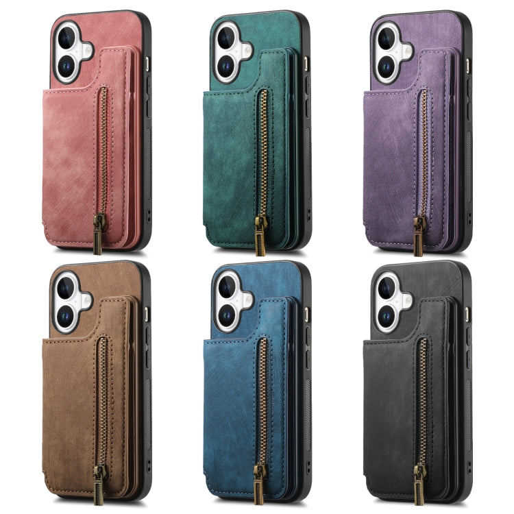 For iPhone 16e Retro Leather Zipper Wallet Back Phone Case(Blue) - iPhone 16e Cases by PMC TechLife | Online Shopping South Africa | PMC TechLife | Buy Now Pay Later Mobicred