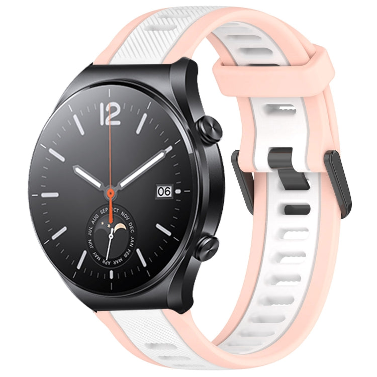 For Xiaomi MI Watch S1 22mm Two Color Textured Silicone Watch Band(White+Pink) - Watch Bands by PMC Jewellery | Online Shopping South Africa | PMC Jewellery