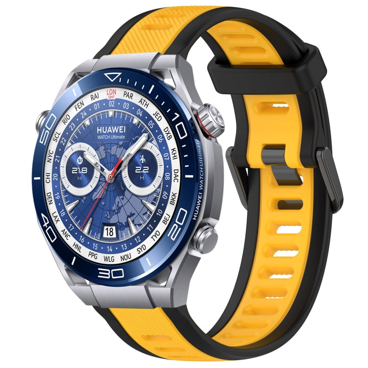 For Huawei Watch Ultimate 22mm Two Color Textured Silicone Watch Band(Yellow+Black) - Watch Bands by PMC TechLife | Online Shopping South Africa | PMC TechLife