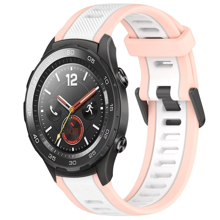 For Huawei Watch 2 20mm Two Color Textured Silicone Watch Band(White+Pink) - Watch Bands by PMC TechLife | Online Shopping South Africa | PMC TechLife