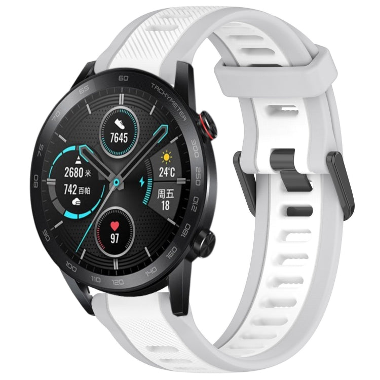 For Honor MagicWatch2 42mm 20mm Two Color Textured Silicone Watch Band(White+Grey) - Watch Bands by PMC TechLife | Online Shopping South Africa | PMC TechLife