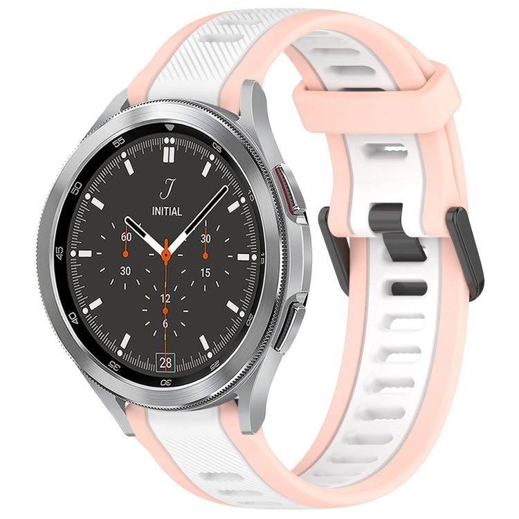 For Samsung  Galaxy Watch 4 Classic 46mm 20mm Two Color Textured Silicone Watch Band(White+Pink) - Watch Bands by PMC Jewellery | Online Shopping South Africa | PMC Jewellery