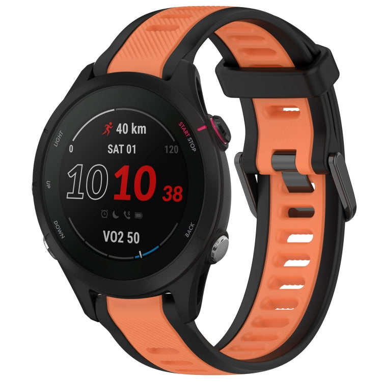 For Garmin Forerunner 255S Music 18mm Two Color Textured Silicone Watch Band(Orange+Black) - Watch Bands by PMC Jewellery | Online Shopping South Africa | PMC Jewellery