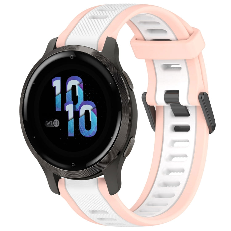 For Garmin Venu 2S 18mm Two Color Textured Silicone Watch Band(White+Pink) - Watch Bands by PMC TechLife | Online Shopping South Africa | PMC TechLife