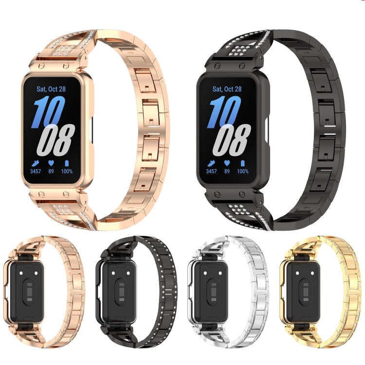 For Samsung Galaxy Fit 3 X Shaped Dual Row Diamond Metal Frame Watch Band(Black) - Watch Bands by PMC TechLife | Online Shopping South Africa | PMC TechLife