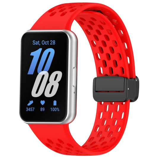 For Samsung Galaxy Fit 3 Hole Style Magnetic Folding Buckle Silicone Watch Band(Red) - Watch Bands by PMC Jewellery | Online Shopping South Africa | PMC Jewellery