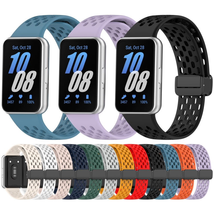 For Samsung Galaxy Fit 3 Hole Style Magnetic Folding Buckle Silicone Watch Band(Light Gray) - Watch Bands by PMC TechLife | Online Shopping South Africa | PMC TechLife