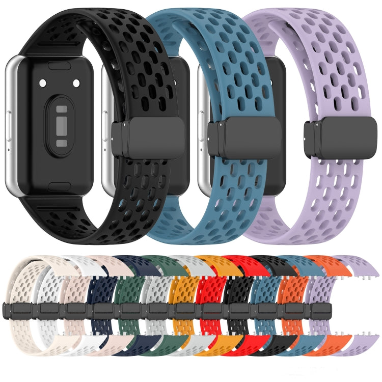 For Samsung Galaxy Fit 3 Hole Style Magnetic Folding Buckle Silicone Watch Band(Orange) - Watch Bands by PMC TechLife | Online Shopping South Africa | PMC TechLife