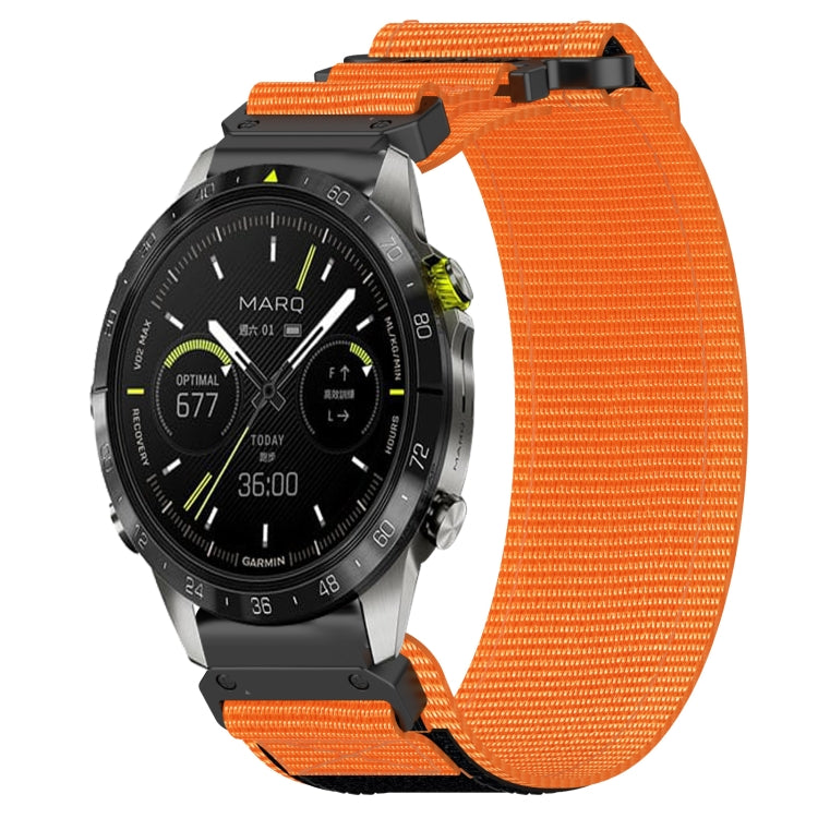 For Garmin MARQ Athlete Gen 2 22mm Nylon Hook And Loop Fastener Watch Band(Orange) - Watch Bands by PMC Jewellery | Online Shopping South Africa | PMC Jewellery