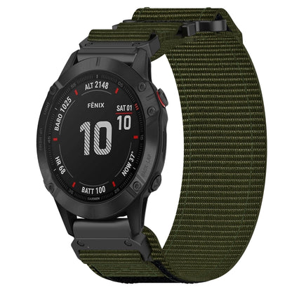 For Garmin Fenix 6 22mm Nylon Hook And Loop Fastener Watch Band(Army Green) - Watch Bands by PMC Jewellery | Online Shopping South Africa | PMC Jewellery