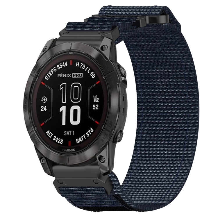 For Garmin Fenix 7X Pro 51mm 26mm Nylon Hook And Loop Fastener Watch Band(Blue) - Watch Bands by PMC TechLife | Online Shopping South Africa | PMC TechLife