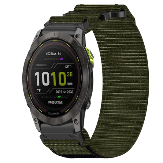 For Garmin Enduro 2 26mm Nylon Hook And Loop Fastener Watch Band(Army Green) - Watch Bands by PMC Jewellery | Online Shopping South Africa | PMC Jewellery