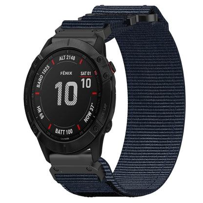 For Garmin Fenix 6X Sapphire 26mm Nylon Hook And Loop Fastener Watch Band(Blue) - Watch Bands by PMC Jewellery | Online Shopping South Africa | PMC Jewellery