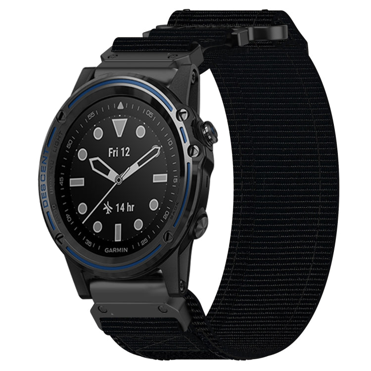 For Garmin Descent MK 1 26mm Nylon Hook And Loop Fastener Watch Band(Black) - Watch Bands by PMC TechLife | Online Shopping South Africa | PMC TechLife