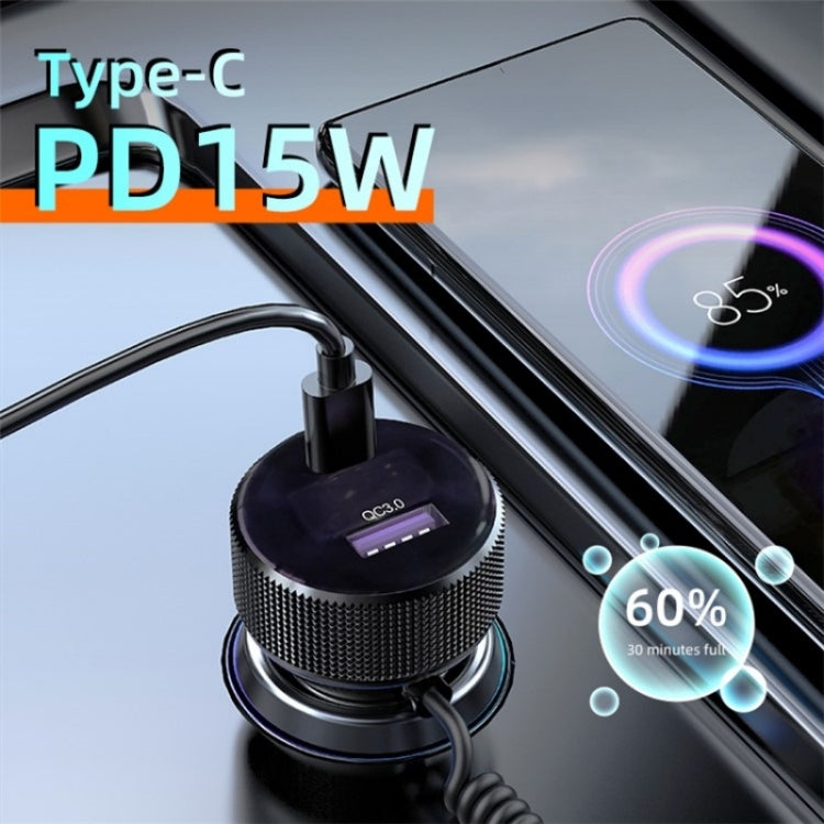 K18A PD 30W Retractable Type-C Cable USB+Type-C Dual Port Aluminum Alloy Car Charger - Car Charger by PMC Jewellery | Online Shopping South Africa | PMC Jewellery | Buy Now Pay Later Mobicred