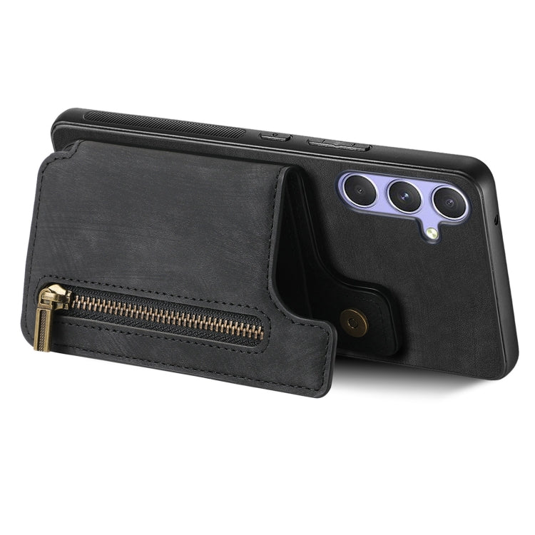 For Samsung Galaxy S25 5G Retro Leather Zipper Wallet Back Phone Case(Black) - free shipping - PMC Jewellery - Order now!