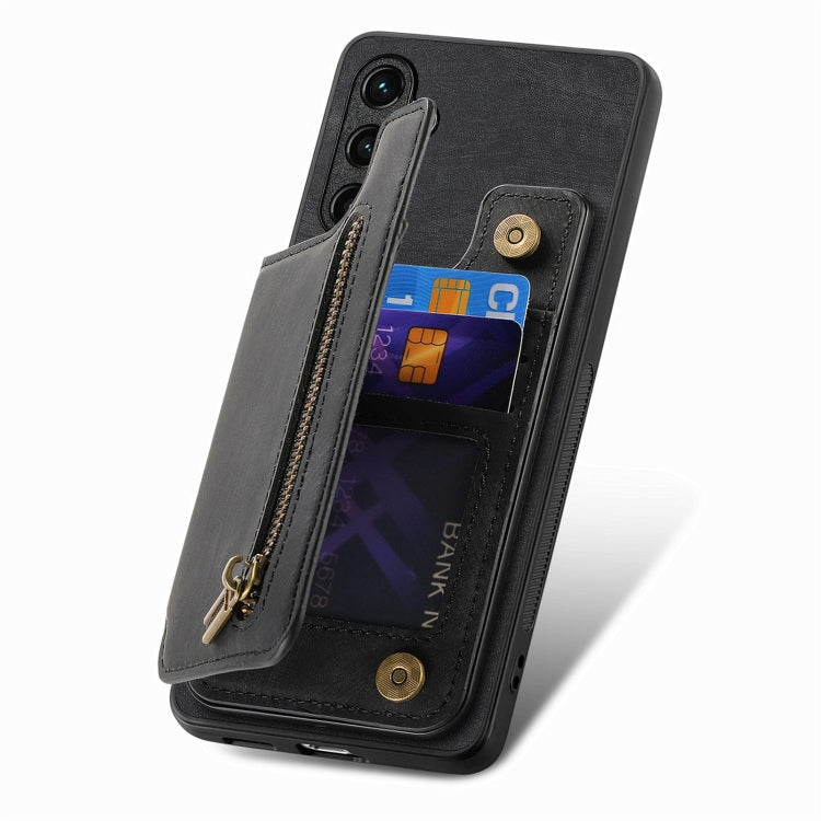 For Samsung Galaxy S25 5G Retro Leather Zipper Wallet Back Phone Case(Black) - free shipping - PMC Jewellery - Order now!