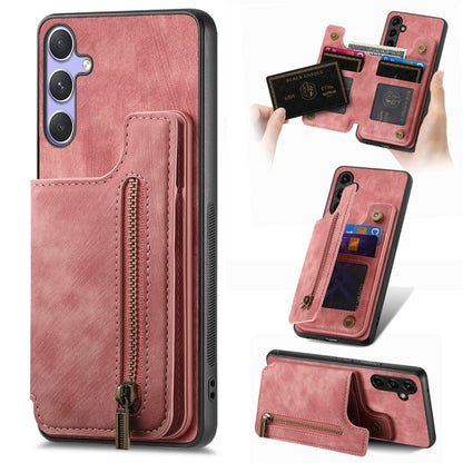 For Samsung Galaxy S25+ 5G Retro Leather Zipper Wallet Back Phone Case(Pink) - Galaxy S25+ 5G Cases by PMC Jewellery | Online Shopping South Africa | PMC Jewellery | Buy Now Pay Later Mobicred