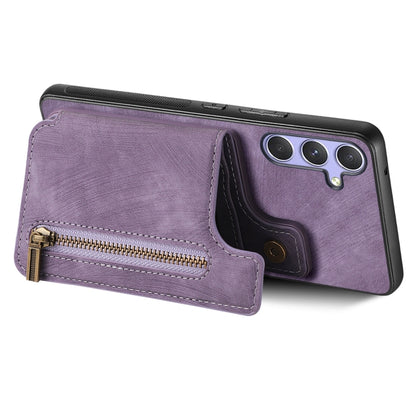 For Samsung Galaxy S25+ 5G Retro Leather Zipper Wallet Back Phone Case(Purple) - Galaxy S25+ 5G Cases by PMC Jewellery | Online Shopping South Africa | PMC Jewellery | Buy Now Pay Later Mobicred