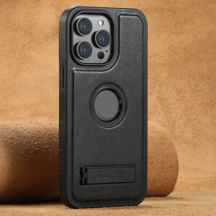 For iPhone 16 Pro Max Suteni G2 Magsafe Oil Wax Leather Back Phone Case with Holder(Black) - free shipping - PMC Jewellery - Order now!