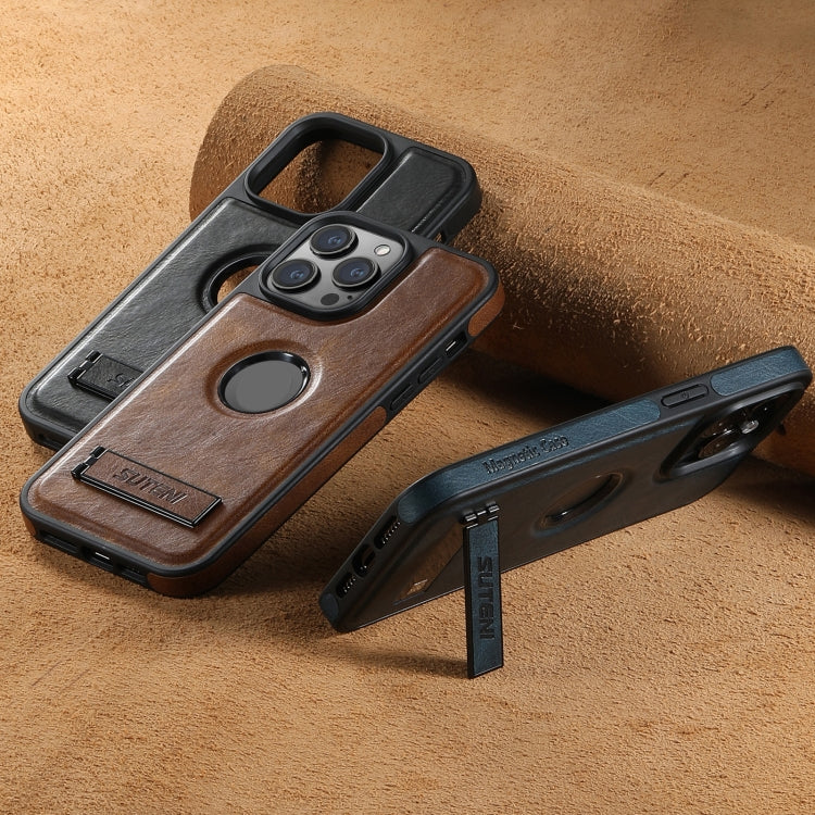 For iPhone 16 Pro Max Suteni G2 Magsafe Oil Wax Leather Back Phone Case with Holder(Black) - free shipping - PMC Jewellery - Order now!