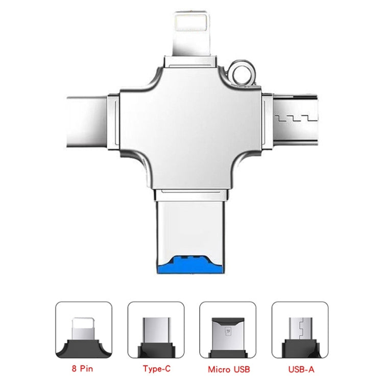 4 in 1 USB-C / Type-C  USB 2.0 + Micro USB + 8 Pin Adapter TF Card Reader, Memory Card:32GB(Sliver) - U Disk & Card Reader by PMC TechLife | Online Shopping South Africa | PMC TechLife | Buy Now Pay Later Mobicred