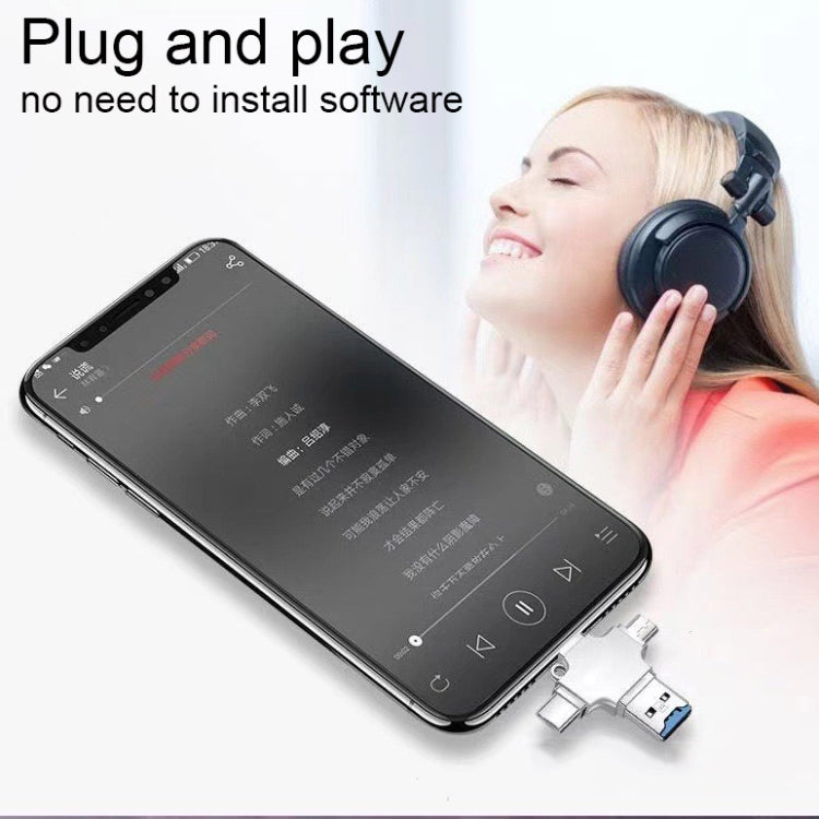 4 in 1 USB-C / Type-C  USB 2.0 + Micro USB + 8 Pin Adapter TF Card Reader, Memory Card:No Memory(Sliver) - U Disk & Card Reader by PMC TechLife | Online Shopping South Africa | PMC TechLife | Buy Now Pay Later Mobicred
