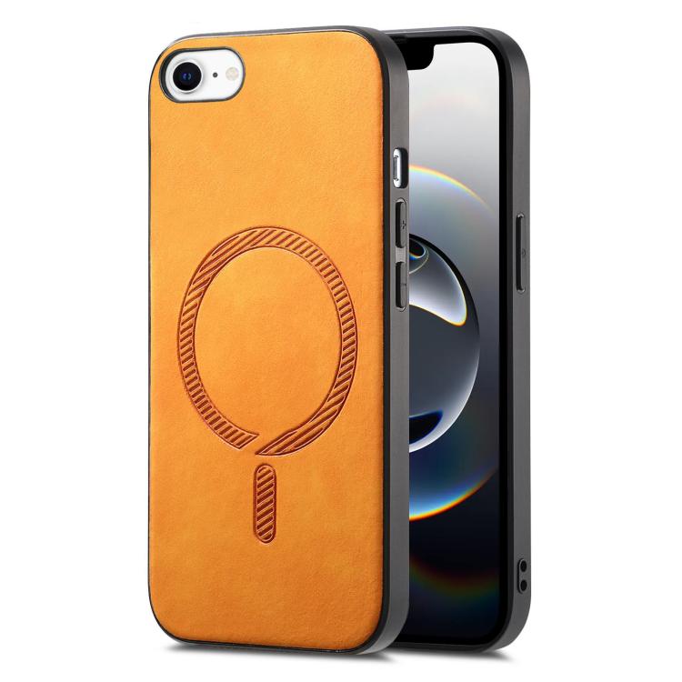 For iPhone 16e Solid Color Retro Magsafe PU Back Cover Phone Case(Yellow) - iPhone 16e Cases by PMC TechLife | Online Shopping South Africa | PMC TechLife | Buy Now Pay Later Mobicred