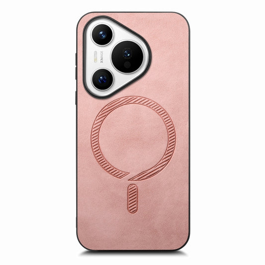 For Huawei  Pura 70 Solid Color Retro Magsafe PU Back Cover Phone Case(Pink) - Huawei Cases by PMC Jewellery | Online Shopping South Africa | PMC Jewellery | Buy Now Pay Later Mobicred