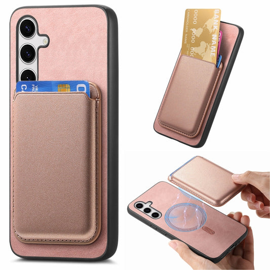 For Samsung Galaxy S25 5G Retro Magsafe Card Bag PU Back Cover Phone Case(Pink) - Galaxy S25 5G Cases by PMC Jewellery | Online Shopping South Africa | PMC Jewellery | Buy Now Pay Later Mobicred