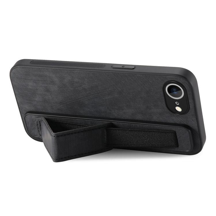 For iPhone 16e Retro Wristband Holder Leather Back Phone Case(Black) - iPhone 16e Cases by PMC TechLife | Online Shopping South Africa | PMC TechLife | Buy Now Pay Later Mobicred