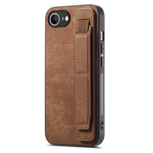 For iPhone 16e Retro Wristband Holder Leather Back Phone Case(Brown) - iPhone 16e Cases by PMC Jewellery | Online Shopping South Africa | PMC Jewellery | Buy Now Pay Later Mobicred