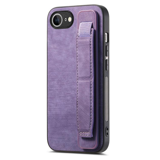 For iPhone 16e Retro Wristband Holder Leather Back Phone Case(Purple) - iPhone 16e Cases by PMC Jewellery | Online Shopping South Africa | PMC Jewellery | Buy Now Pay Later Mobicred