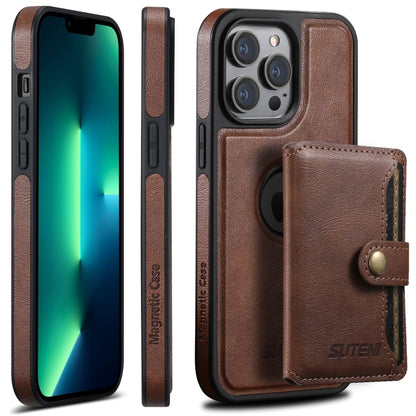 For iPhone 13 Pro Max Suteni M1 Oil Wax MagSafe Detachable Horizontal Card Bag Phone Case(Brown) - iPhone 13 Pro Max Cases by Suteni | Online Shopping South Africa | PMC Jewellery | Buy Now Pay Later Mobicred