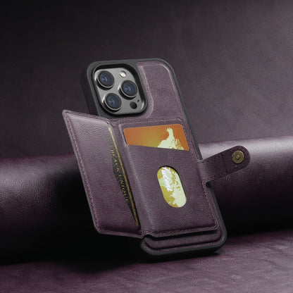 For iPhone 12 Pro Suteni M1 Oil Wax MagSafe Detachable Horizontal Card Bag Phone Case(Purple) - iPhone 12 / 12 Pro Cases by Suteni | Online Shopping South Africa | PMC Jewellery | Buy Now Pay Later Mobicred