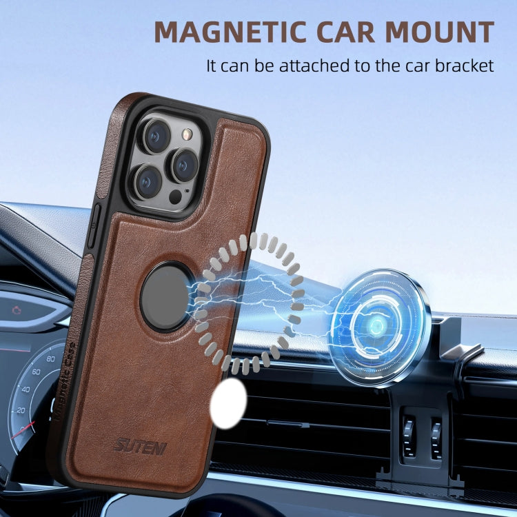 For iPhone 16 Pro Suteni M1 Oil Wax MagSafe Detachable Horizontal Card Bag Phone Case(Brown) - iPhone 16 Pro Cases by Suteni | Online Shopping South Africa | PMC Jewellery | Buy Now Pay Later Mobicred