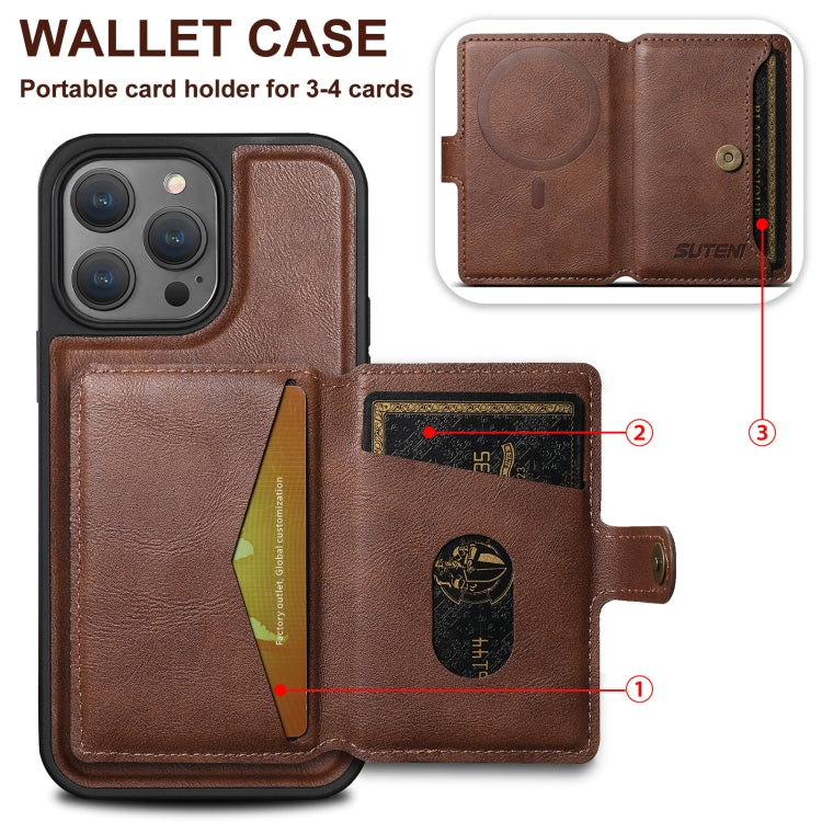 For iPhone 13 Pro Max Suteni M1 Oil Wax MagSafe Detachable Horizontal Card Bag Phone Case(Brown) - iPhone 13 Pro Max Cases by Suteni | Online Shopping South Africa | PMC Jewellery | Buy Now Pay Later Mobicred