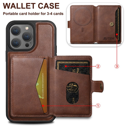 For iPhone 13 Pro Max Suteni M1 Oil Wax MagSafe Detachable Horizontal Card Bag Phone Case(Brown) - iPhone 13 Pro Max Cases by Suteni | Online Shopping South Africa | PMC Jewellery | Buy Now Pay Later Mobicred